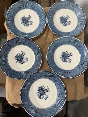 Blue Nautical Ceramic Dinner Plates - Set of 5